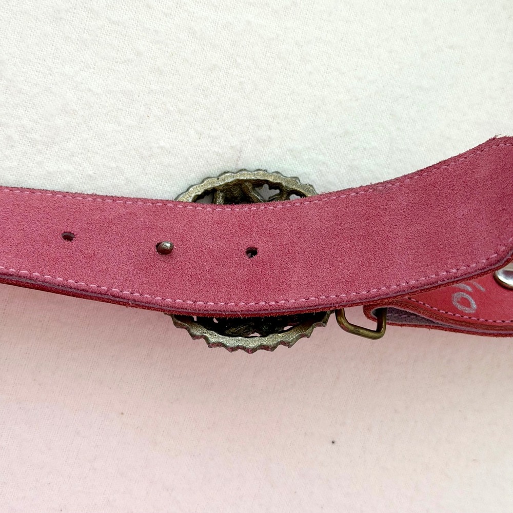 VTG B-Low The Belt Pink Leather Rhinestone Buckle Belt Y2K Boho Western Sz 32 - Picture 9 of 11